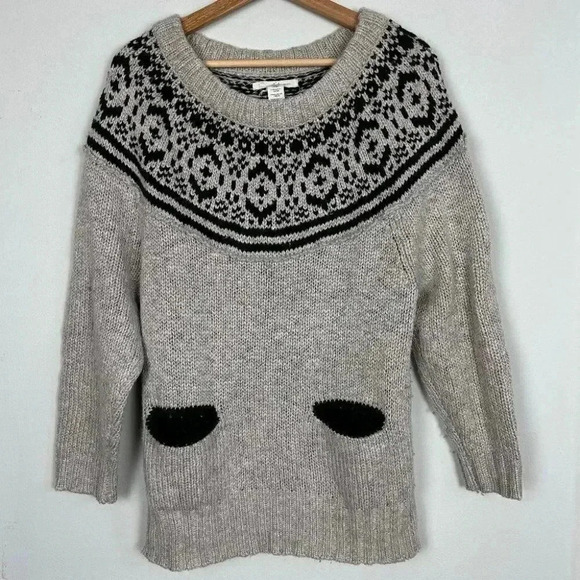 Levi's Women's Long Sweater Fair Isle Après Ski Nordic Pockets Tan Black XS - Picture 3 of 5